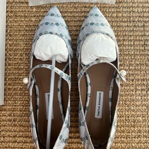 BNIB Tabitha Simmons Hermione Pearl Flat in Pearl Blue Floral Size IT 36.5